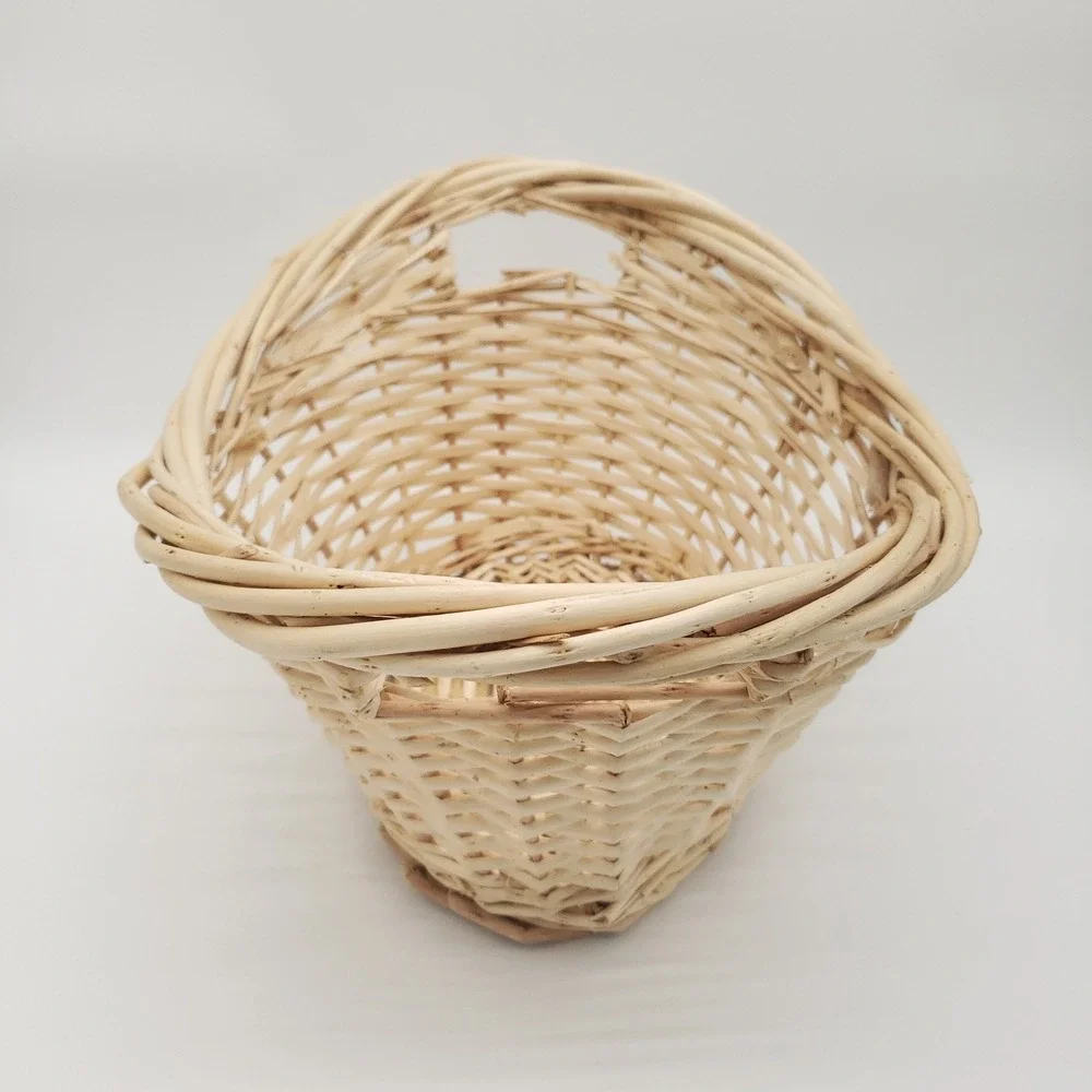 Natural Woven Wicker Basket Rustic Boho Farmhouse Storage Oval Handled Decor